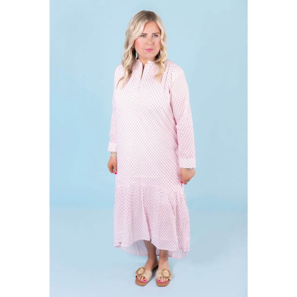 Boutique Embellish Women’s Large 100% Cotton Red Voile Print Ruffle Midi Dress